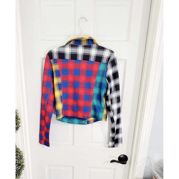 Carmin Women's Tartan Color Block Long Sleeve Patched Plaid Flannel Large - Picture 3 of 15